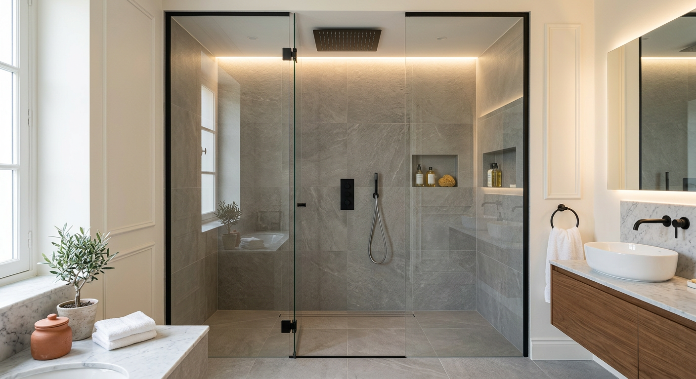 Installation de salle de bain moderne avec douche à l'italienne à Châtillon